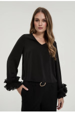 ΓΥΝΑΙΚΕΙΑ ΜΑΥΡΗ ΜΠΛΟΥΖΑ ΜΕ ΒΟΛΑΝ ΣΤΑ ΜΑΝΙΚΙΑ 